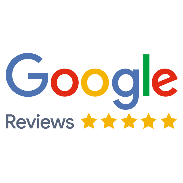 Google Reviews logo with five yellow stars displayed underneath, indicating a five-star rating for a Fort Bend County family law attorney on a light gray background.