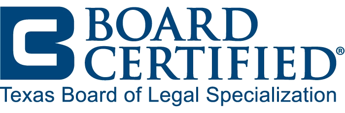 Logo for the Texas Board of Legal Specialization with the text “Board Certified” in large letters, highlighting Robert Kuehm, a distinguished Houston family law attorney.